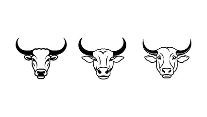 three illustrations of cow heads in line art style 
