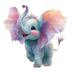 Colorful Baby Elephant With Vibrant Ears and Joyful Expression in a Playful Pose Generative AI