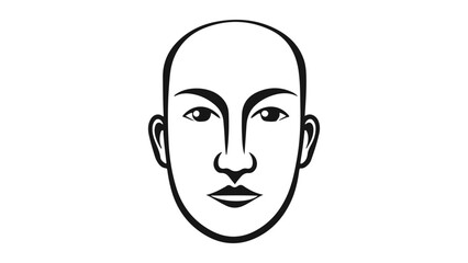 simple bald face vector line art illustration, simple bald person face shape icon illustration