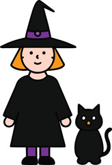 witch with cat on transparent background