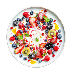 Colorful fruit platter on white plate