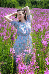 young woman in pink dress
