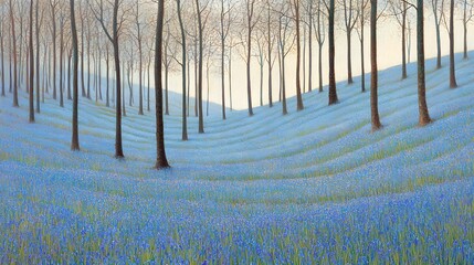 Enchanted Bluebell Forest, Serene Spring Landscape