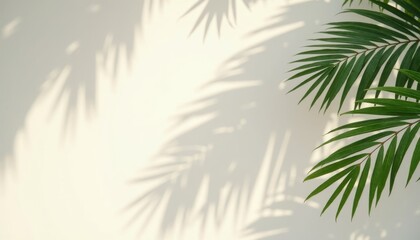 Obraz premium Elegant Green Palm Leaves Casting Abstract Shadows on Light Wall