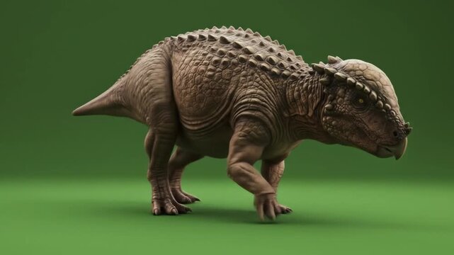 Young Dinosaur Walking on Green Background with Slow Motion Camera Effect