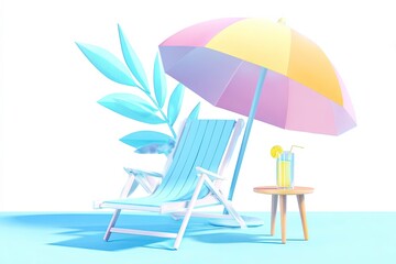 Relaxing Beach Scene With Flip-Flop Chair, Umbrella, and Refreshing Drink on Table Generative AI