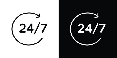 24 7 icon vector logo outline. thin line symbols