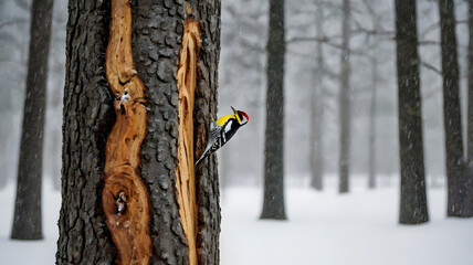 Yellow-billed Sapsucker During Light Snowfall
