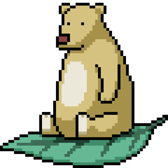 pixel art of yellow bear sit on leaf