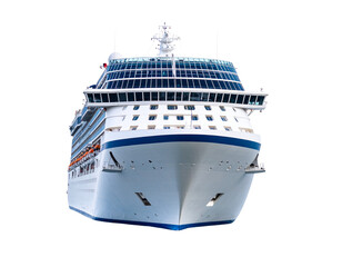 Modern White Cruise Ship Side View with Multiple Decks and Blue Details, Transparent Background PNG