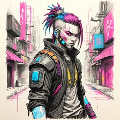 Cyberpunk City Wanderer: Neon-Drenched Streets and Edgy Style