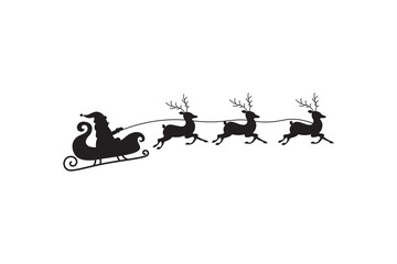 Silhouette of Santa in sleigh pulled by reindeer. Classic Christmas scene.