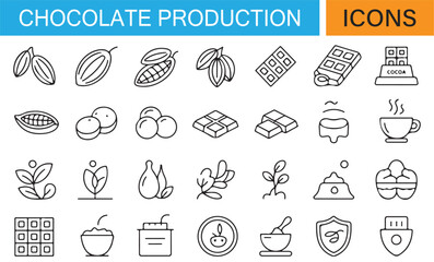 Icons Depicting the Process of Chocolate Production from Beans to Bar