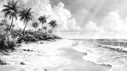 vintage style illustration of tropical beacj