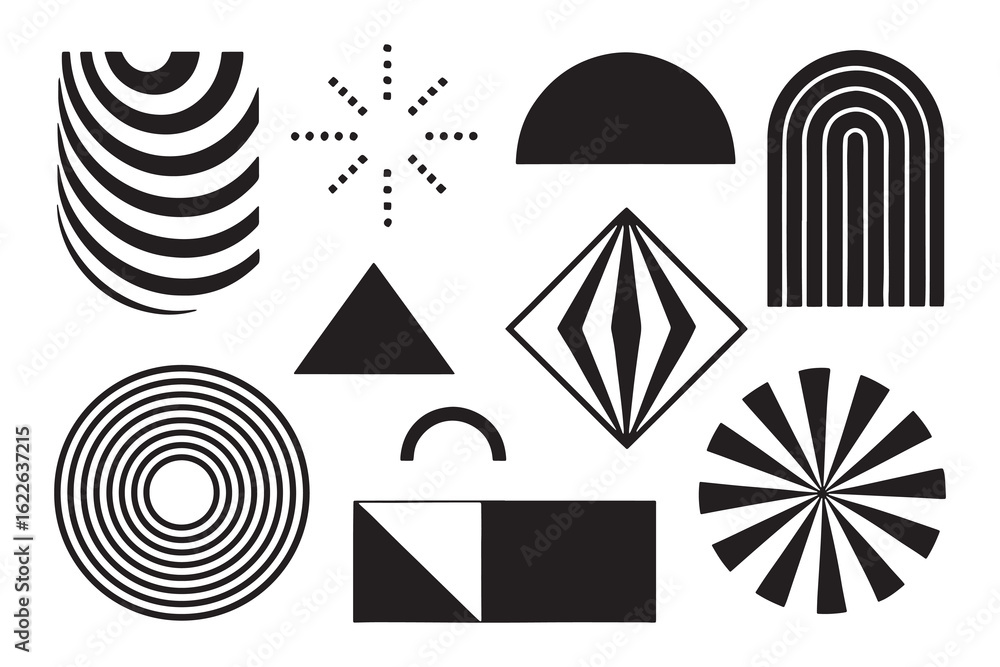 Poster collection of 20 distinct geometric abstract shapes and patterns