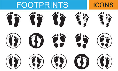 Set of Footprint Icons for Health, Adventure, and Walking