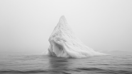 Monochrome iceberg in foggy water.
