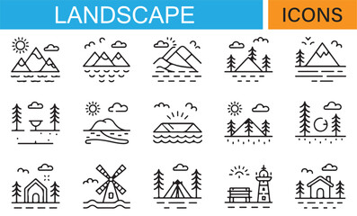 Icon Set for Representing Various Landscape Elements and Scenery
