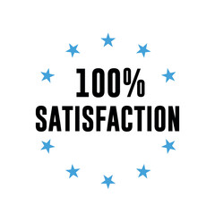 100% Satisfaction Guarantee Badge with Blue Stars on White Background