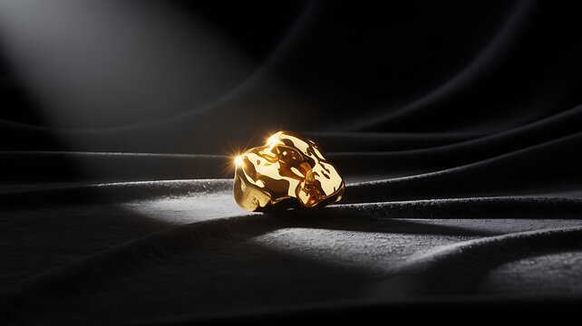 Gold in Rocks and Minerals, Golden nugget under spotlight on black fabric