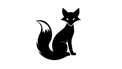 Obraz premium Silhouette of a fox sitting with a bushy tail and pointed ears on a white background in a simple design