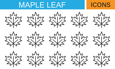 Simple Outline Illustrations of Maple Leaves in Various Arrangements