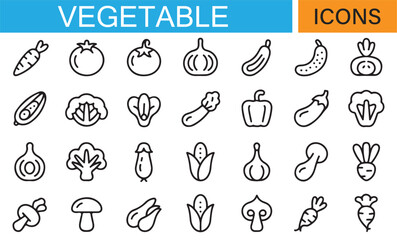 Icon Set Representing Garden and Market Vegetables