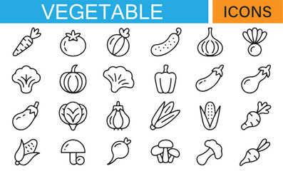 Simple Icon Set Depicting Various Vegetables for Food and Farming Projects