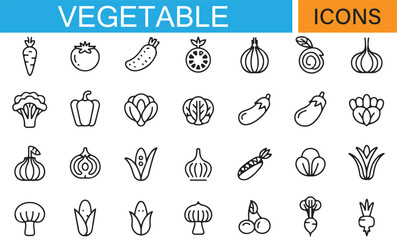 Line Illustrations of Different Vegetables for Organic and Healthy Design