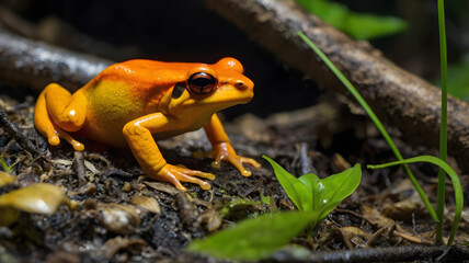  Golden Mantella Frog with a Predator in the Distance
