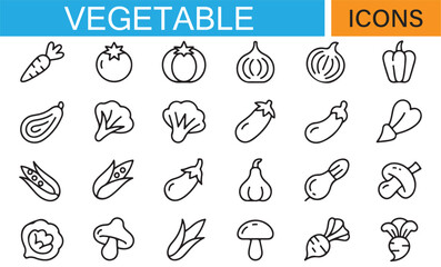 Set of Vegetable Icons Representing Healthy Food and Agriculture
