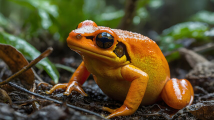  Golden Mantella Frog with a Predator in the Distance
