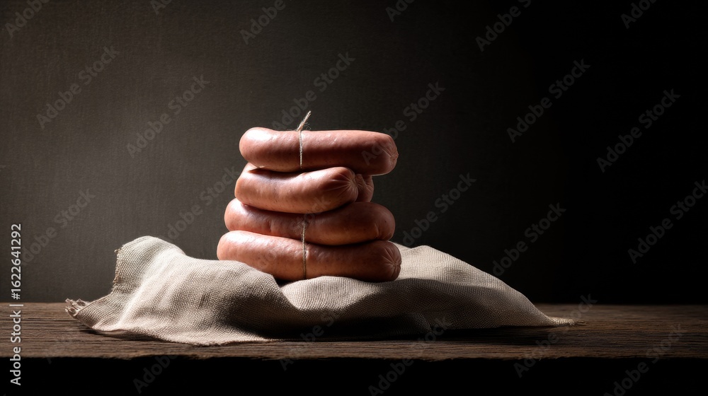 Aufkleber stack of chocolate donuts on rustic table with dramatic dark background and soft lighting
