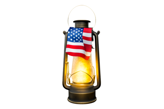 Lantern with American flag draped in patriotic display
