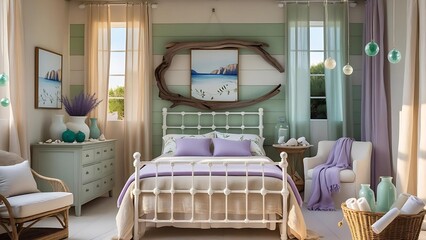 Elegant Summer Bedroom in Natural Hues and Light Purple Accents
