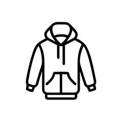 Line art of a hoodie with pocket and drawstring hood  