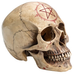 Skull with Pentagram Symbol: A weathered skull, etched with a striking pentagram symbol, evokes a sense of mystery and the unknown.