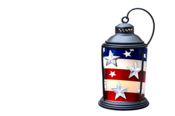 Decorative lantern with patriotic theme featuring stars and stripes