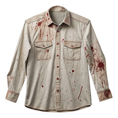 Blood-stained shirt: A vintage button-up shirt, marked with splatters, speaks of a raw and possibly dangerous situation, presenting a vivid illustration of danger and fear.