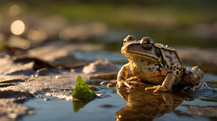 Túngara Frog at Golden Hour Near Water's Edge Ai
