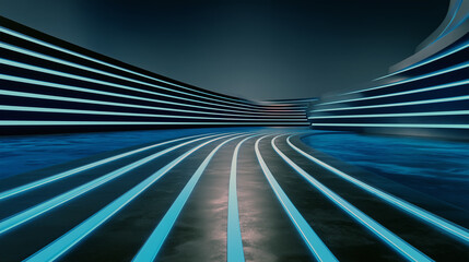 Futuristic Architecture with Neon Light and Water Reflection Abstract Design Fast Render