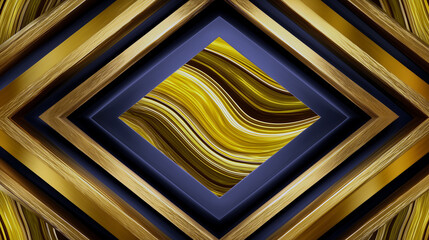 Abstract Golden Frame Layers with Fluid Art Centerpiece and Geometric Design Concept Fast Art