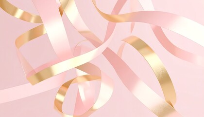 Pink and gold ribbon swirls on pink.