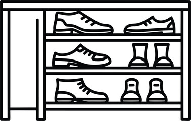 Shoe Rack Storage: A meticulously drawn illustration shows a tidy shoe rack. Perfect for themes of organization, home, or storage. 