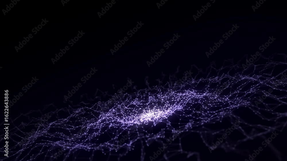 Poster abstract purple music sound wave with dots and lines. dark cyberspace with moving particles. futuris