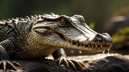 Obraz premium Close-Up of Reptile Skin and Eye – Crocodile in the Wild with Natural Lighting
