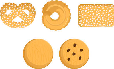 set of danish butter cookies isolated on white snack sweet sugar baking bakery biscuits crackers
