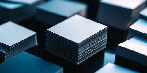  Stacks of Blank Business Cards, Close-up of Blank Business Cards, Office Supplies for Branding