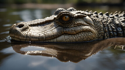 Obraz premium Macro Close-Up of Crocodile Head with Detailed Skin Texture in Natural Habitat