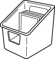 Organizer: An empty organizer box designed to keep things tidy and organized, with simple line art highlighting its clean design.
